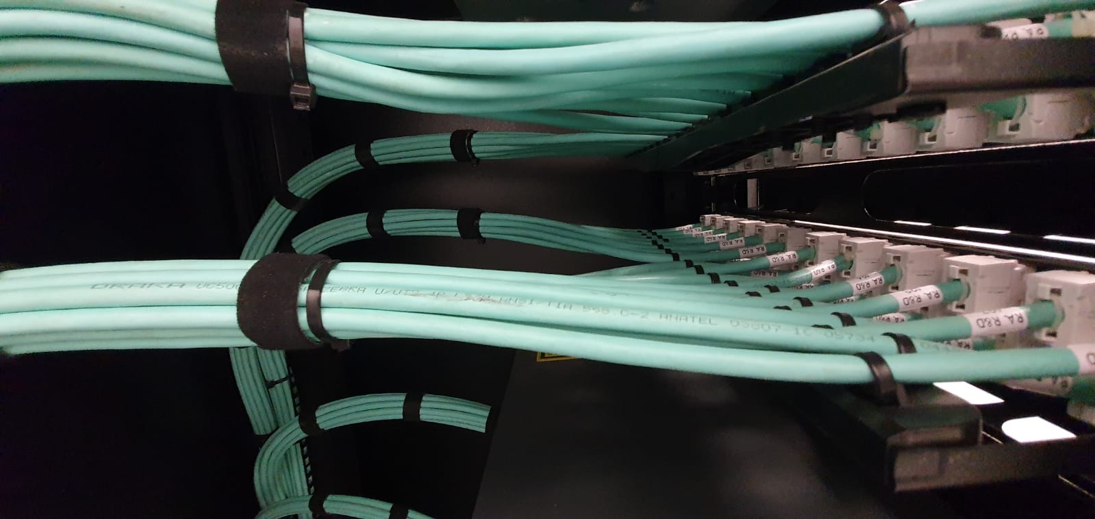 Cabos verdes identificados em rack